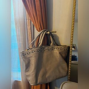 Io Pelle Italia by Antonio Cristiano Stud-Trim Taupe Leather Tote Bag